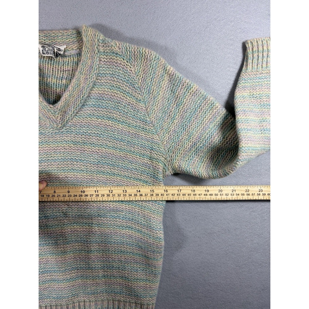 Heritage Shetland Wool Women's V Neck Sweater  Rainbow Cottagecore Preppy - Picture 2 of 5